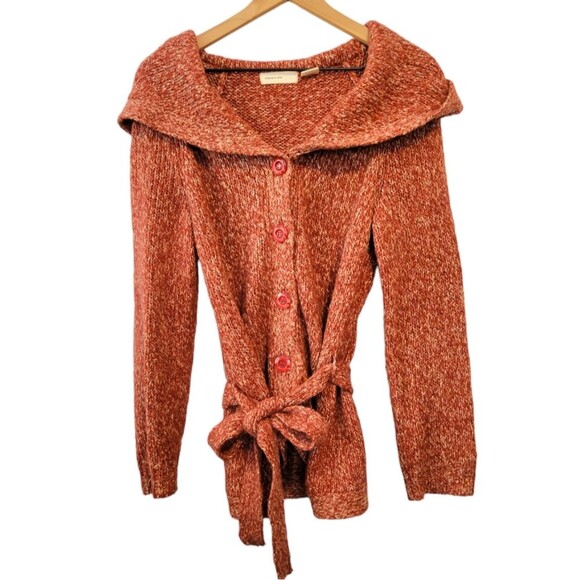 Sleeping on Snow Anthropologie Rust Red Marled Belted Cardigan Sweater Size XS - Picture 1 of 4